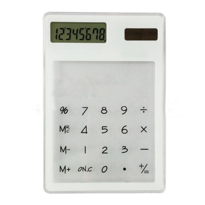 Ultra-Thin Solar Power Calculator Basic Transparent Touch Screen Calculator Mini Handheld Solar Calculator 8-Digit Displayq