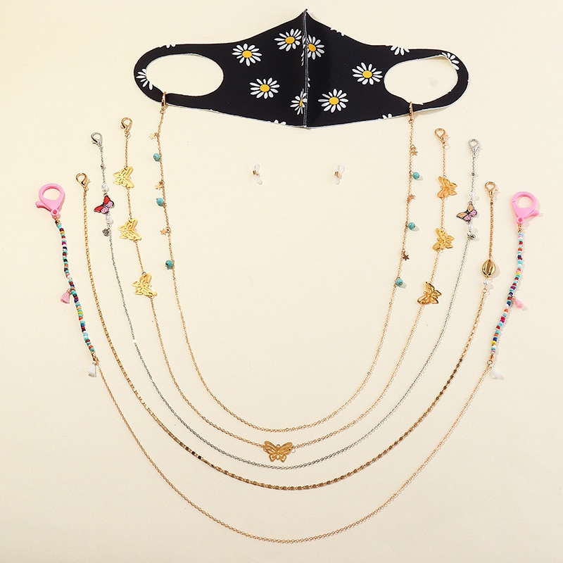 Handy & Convenient Safety Mask Rest Ear Holder Rope Beads Butterfly Rose Flower Neck Strap Mask Lanyard DIY Accessories 1PC