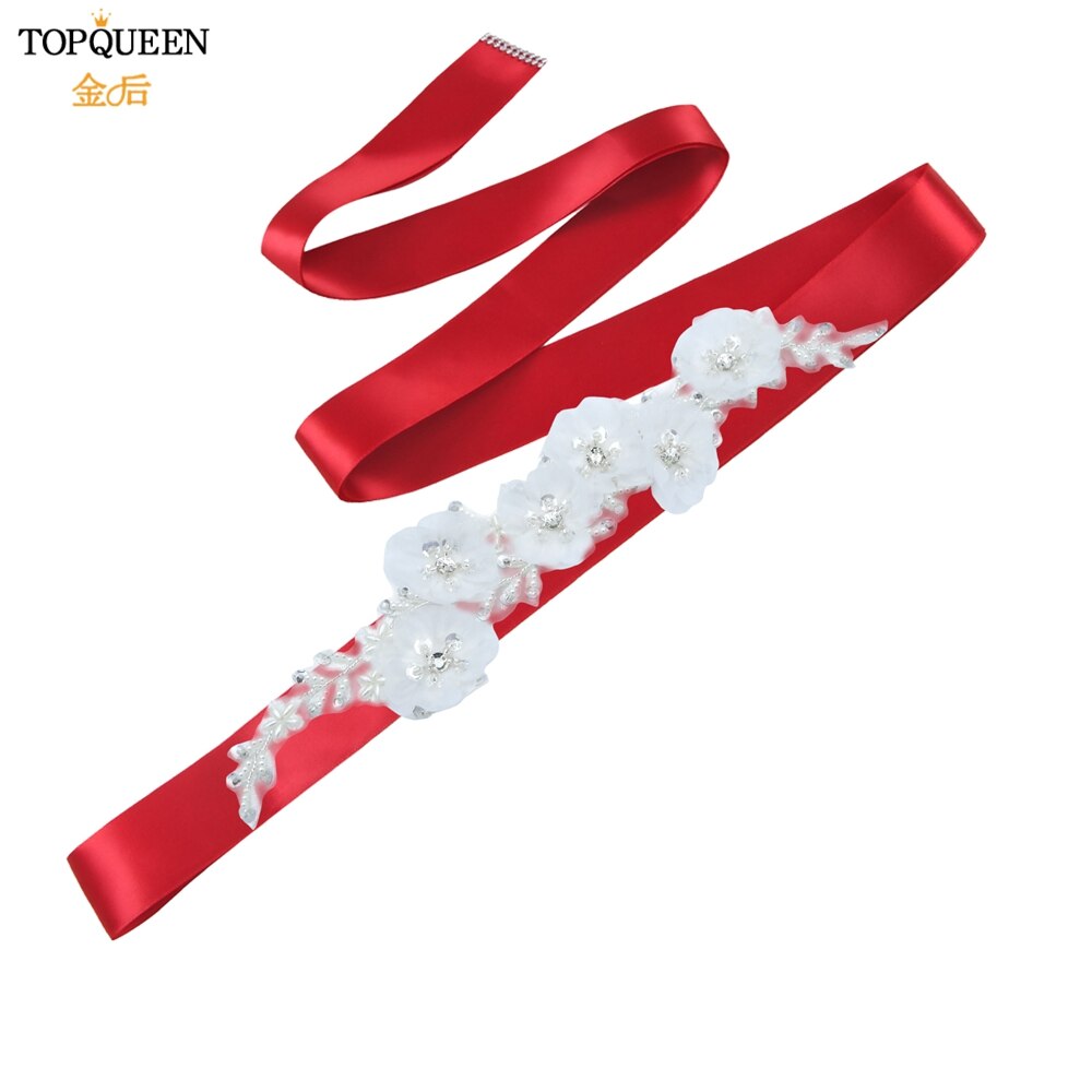 Topqueen Luxe Bruids Riem Applique Riem Met Bloem Bridal Accessoires Sash Vrouwen Witte Bloem Riemen Riem S249: Wine red