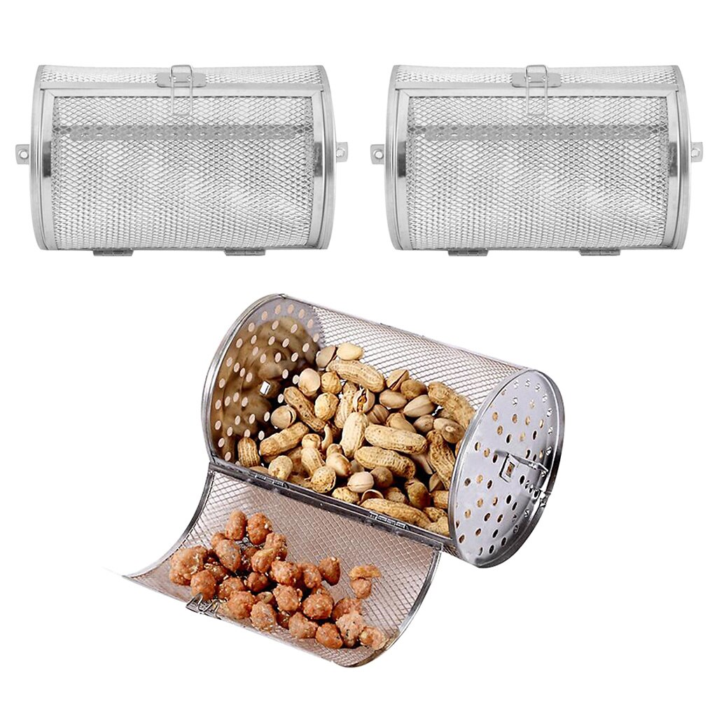 2x Stainless Steel Oven Basket Coffee Bean Baking Rotisserie Grill Cage Kitchen
