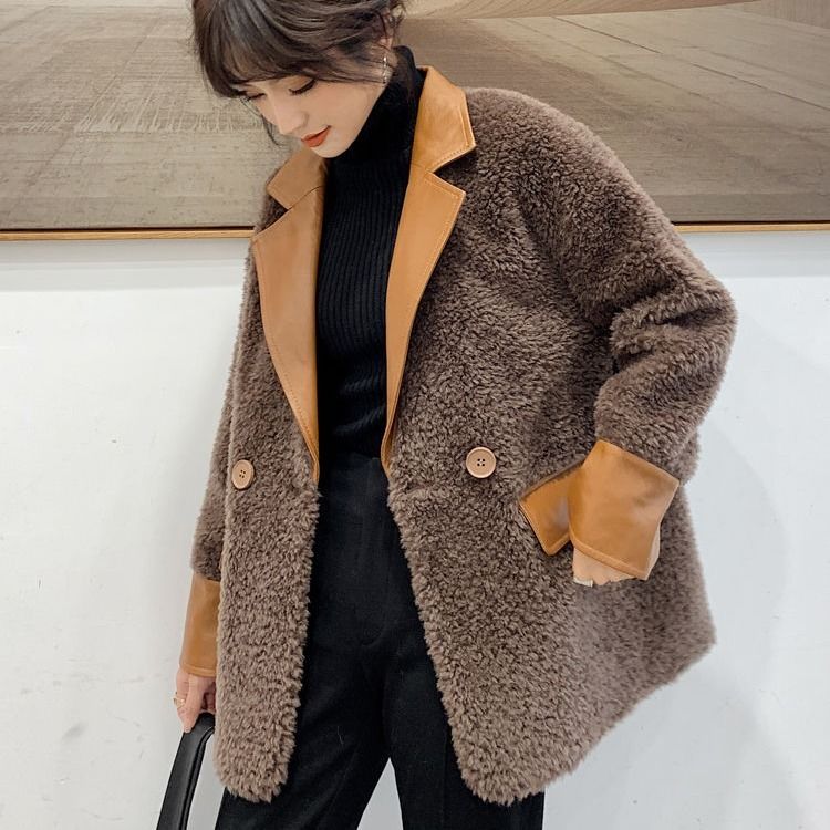 Veste en fausse fourrure pour femmes, manteau de Teddy, nouvelle , automne-hiver, peluche, manteau en fausse fourrure pour femmes, mince, laine d'agneau