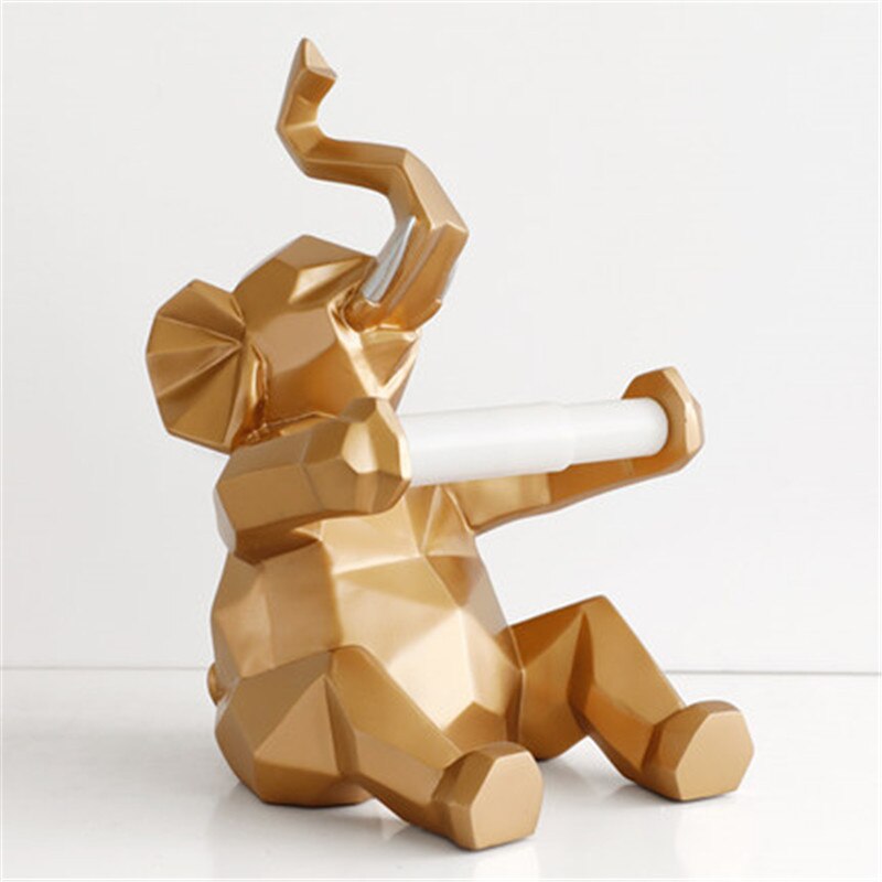 Cute Animal Head Statue Hanging Tissue Holder Toilet Washroom Wall Home Decor Roll Paper Tissue Box Holder Wall Mount A1669: Gold