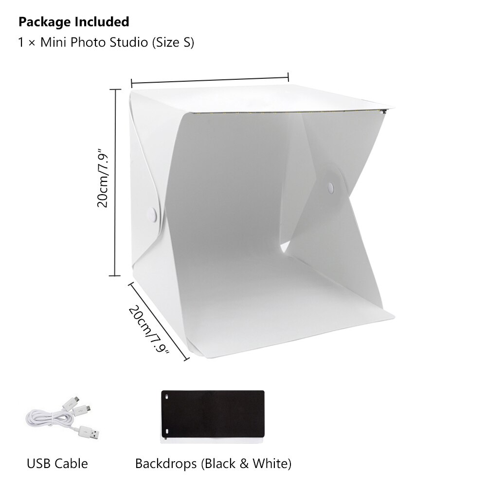 Photo Studio Box - 20/30/40cm - Dual LED Panels - Tabletop Light Tent - Foldable Softbox: S size
