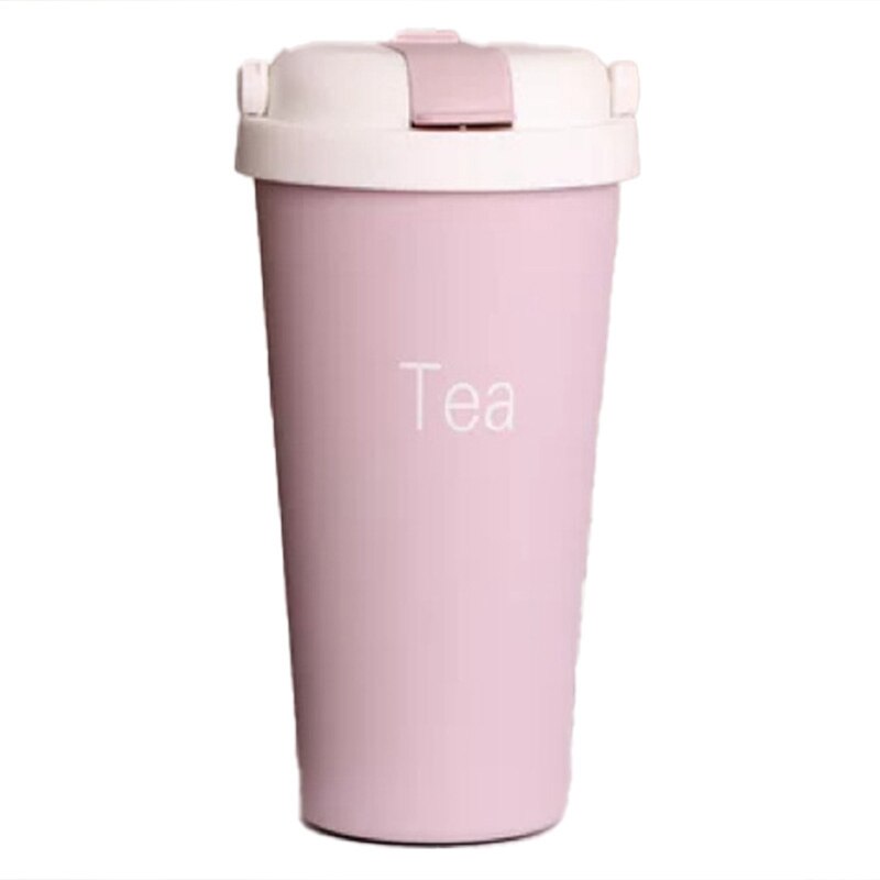 304 Stainless Steel European Straw Coffee Cup Office Insulation Cup Outdoor Leisure Car Grinding Cup: Pink