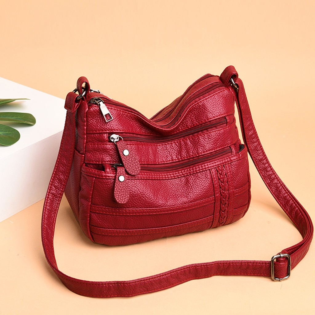 ! Bolso para mujer, bolsos de hombro suaves de piel sintética, bolso cruzado multicapa, Bolso pequeño de , bolso rojo