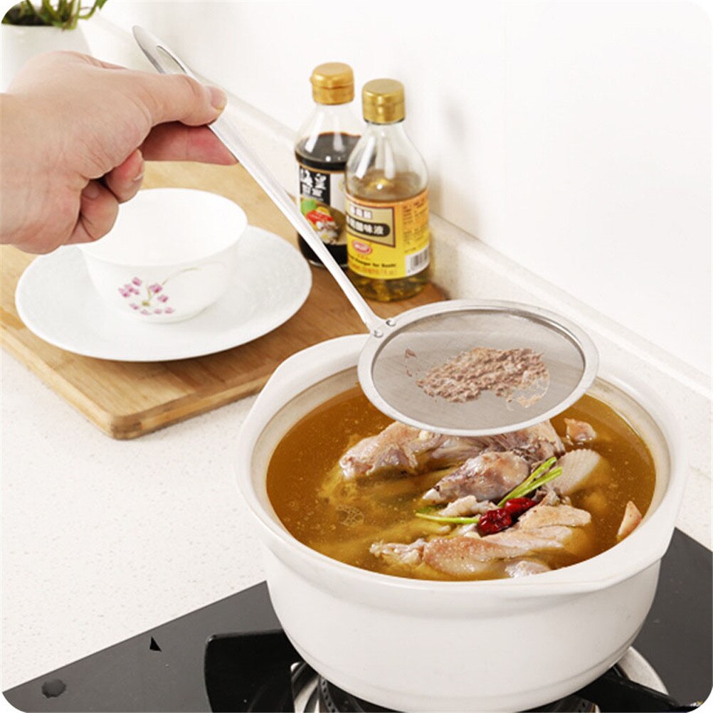 Tamiz de acero inoxidable para cocina, cedazo de malla fina para aceite, colador de harina, cuchara de sopa de ramen asiática