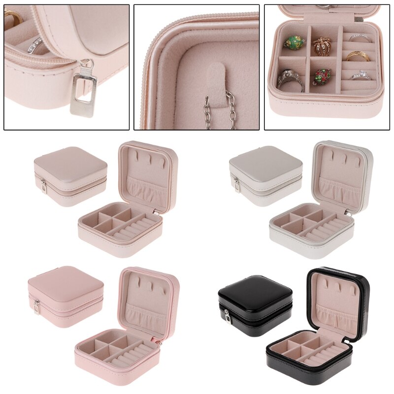 Portable Jewelry Storage Box Zipper Women Earring Ring Necklace Organizer Display Case Travel Accessory