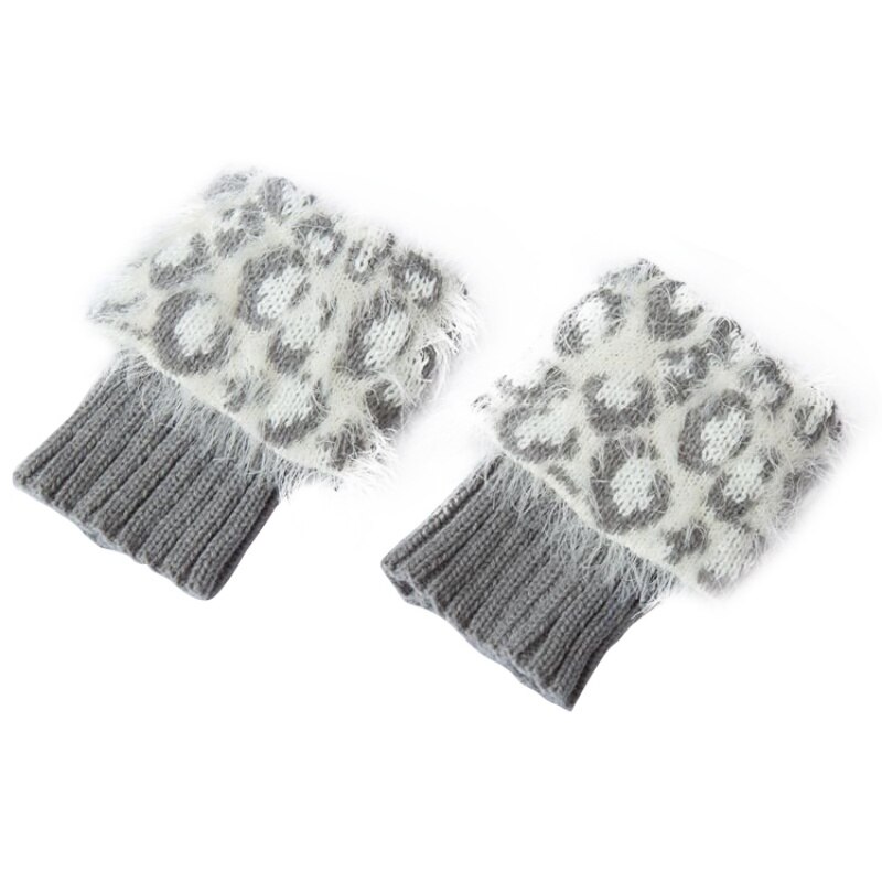 Warm Winter Leopard Leg Warmers Women Patchwork Thermal Acrylic Knitted Boot Cuffs Socks Cover