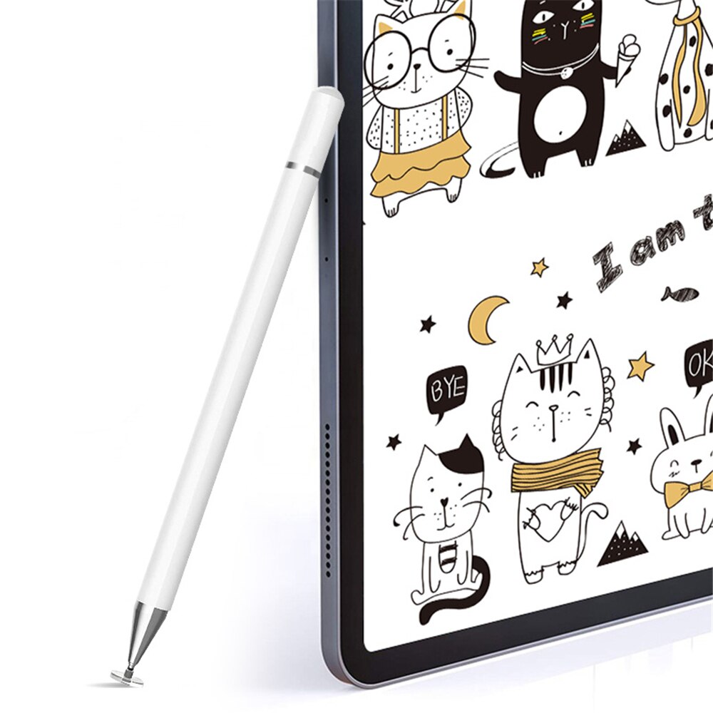 Universal stylus s pen berøringsskærm diskspids smart kapacitiv pencil draw erstatning metal magnetisk hætte til ipad tablet hvid