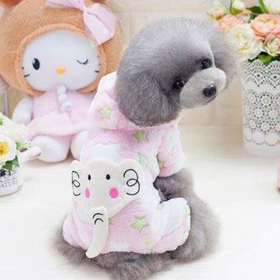 Fleece hundkläder varma husdjur pyjamas vinter elefant mönster katt mjuk jumpsuit för små hundar mops pudel outfit overall kläder: M