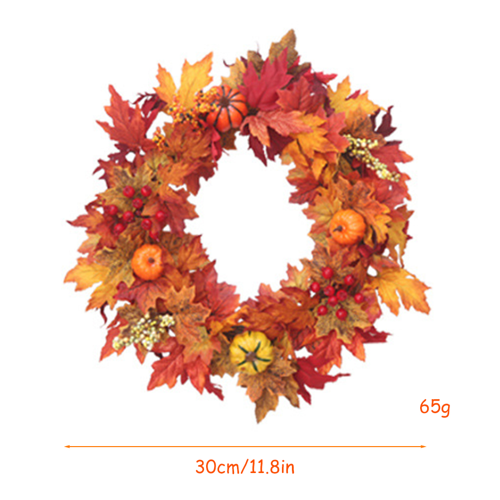 Guirnalda de Hojas de arce Artificial simulado, 30CM, guirnalda de hoja de arce de calabaza y bayas, decoración de pared para puerta, hogar, Navidad y Halloween