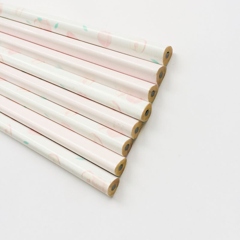4X Pink Princess Peach Fruit 2B Standard Wooden Pencil Student Stationery Writing Drawing Pencils