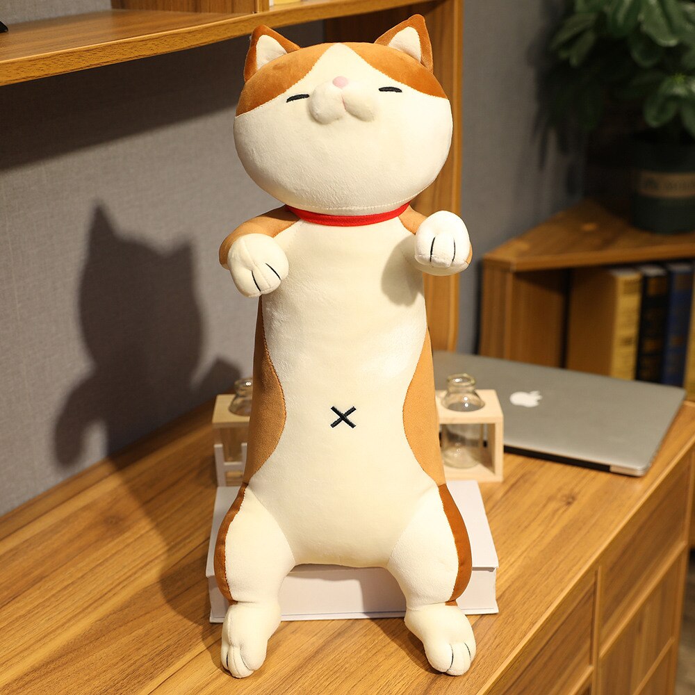 60-120cm Cute Shiba Inu Dog & Cat Plush Toys Stuffed Long Animals Sleep Boyfriend Pillow Doll Office Cushion Kids Girls: 120cm / brown cat