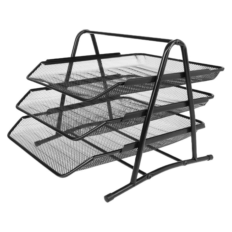 3 Tier Metal Mesh Document Rack File Holder Letter Tray for Home Office Desk Organizer Supplies H55F