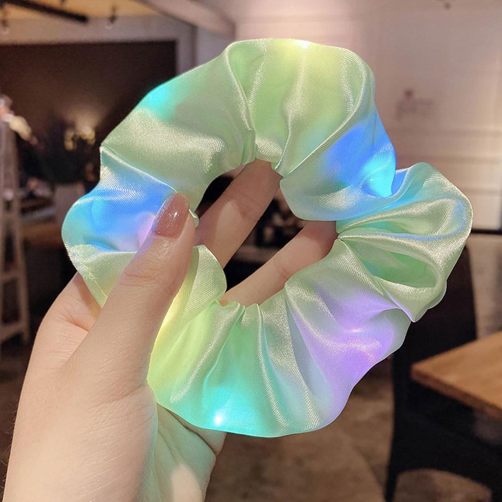 LED Light Luminous Colorful Scrunchies Headband Hair Accessories Girl Highly Elastic Large Intestine Loop Hair Rope