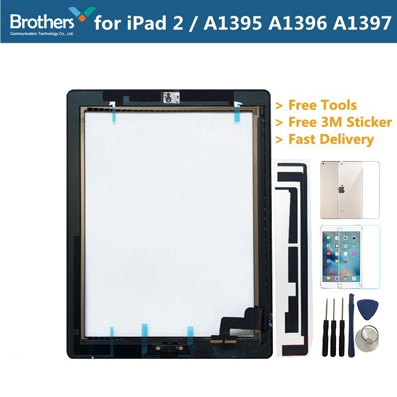 Voor iPad 2 A1395 A1396 A1397 Touch Screen Digitizer Sensor Glas Panel Tablet Vervanging Voor iPad 2 Scherm Met Home knop: Black Full Gift