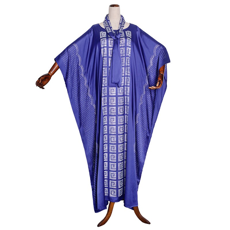 Md Afrikaanse Jurken Voor Vrouwen Ankara Lange Jurk Plus Size Bazin Dashiki Gewaad Zuid Afrca Dames Kleding Boubou headtie: Blauw