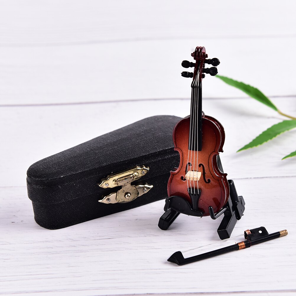 Mini violin med støtte miniature træ musikinstrumenter samling dekorative ornamenter