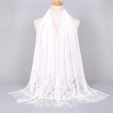 Women Cotton Polyester Floral Lace Scarf Shawl Tassels Party Wedding Lace Veil India Arab Muslim Hijabs Scarves