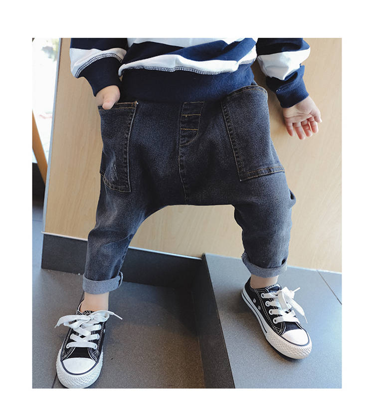 2 3 4 5 6 Years Boys Jeans Big Pocket Harem Pants Spring Autumn Trousers Elastic Waist Denim Pants Kids Boy Pants Jeans