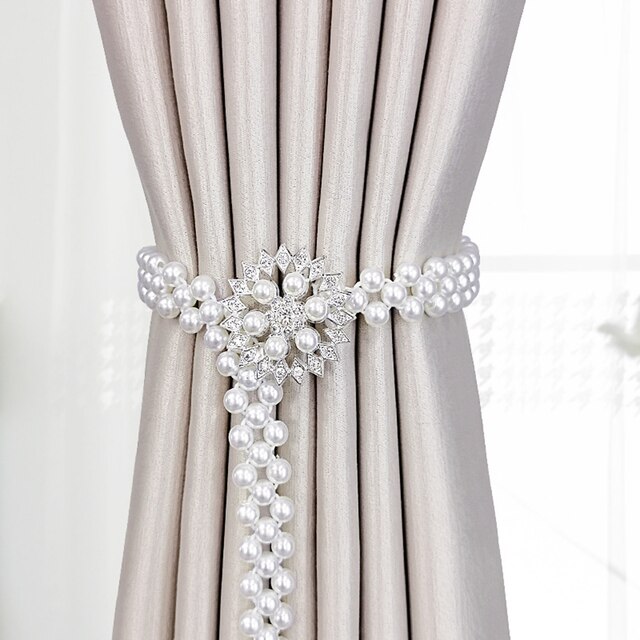 Pearl Adjustable Curtain Tieback Elastic Holder Hook Buckle Clip Pretty And Polyester Decorative Home Accessorie: Silver-Snowflake