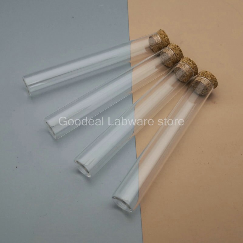 Tubo de ensayo de vidrio grueso con fondo plano y tapones de corcho para material escolar, tubo de ensayo de 15x100mm, 10 piezas/20 piezas/50 piezas/100 piezas