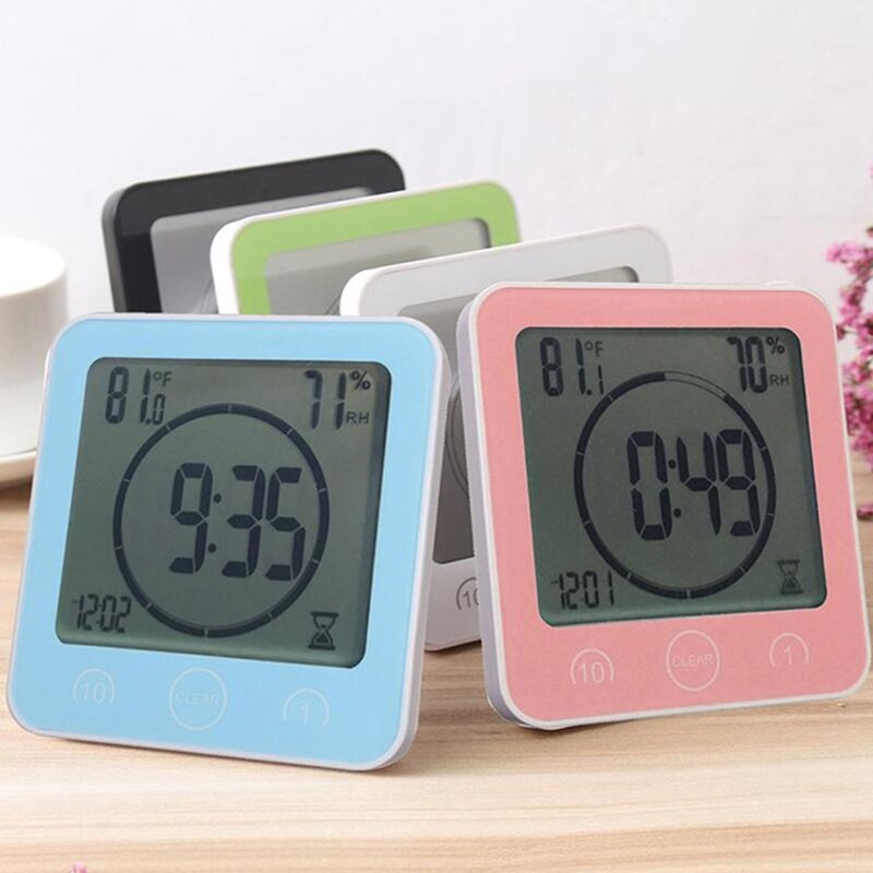 Digitalt badrum lcd vattentät duschklockor väggklocka timer temp heminredning sug nedräkning larm termometer