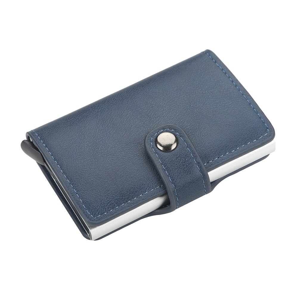 RFID Automatic Wallet Credit Card Holder Case Aluminum Alloy Anti-Degaussing Anti-Theft RFID Bank Credit Card: blue
