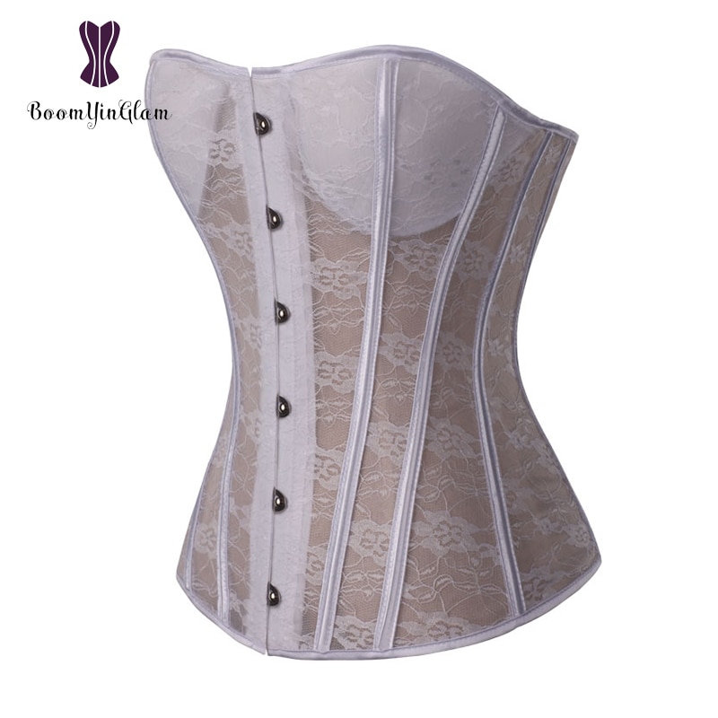 women bridal bustiers & corsets body shapewear white floral lace padded corset for wedding dress 8321#