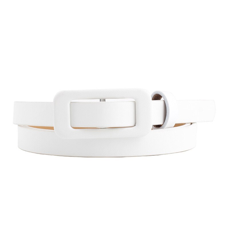 cinturón delgado de cuero de PU para mujer, Color caramelo, hebilla cuadrada, correa de cintura ajustable, vestido Simple de , pretina femenina: White