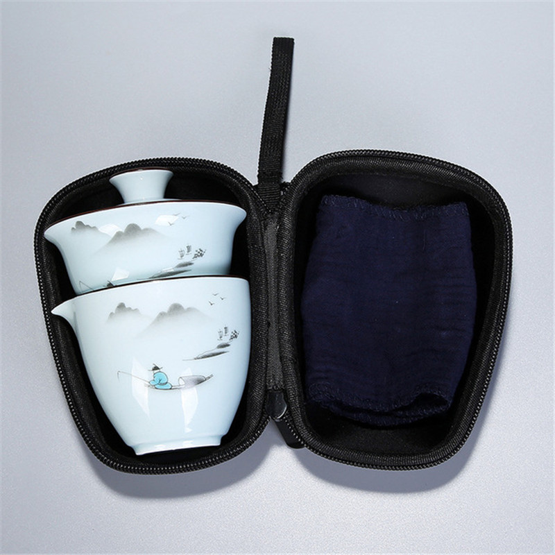 Chinese Kung Fu Tea Set Ceramic Portable Teapot Set Travel Gaiwan Tea Cups of Tea Ceremony Teacup Fine With Travel Bag