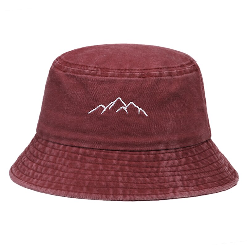 Cotton Wild Bucket Hat Mountain Range Printed Bucket Hats Summer Fisherman's Hat Women Men Fisherman Hats Fishing Hats: wine red
