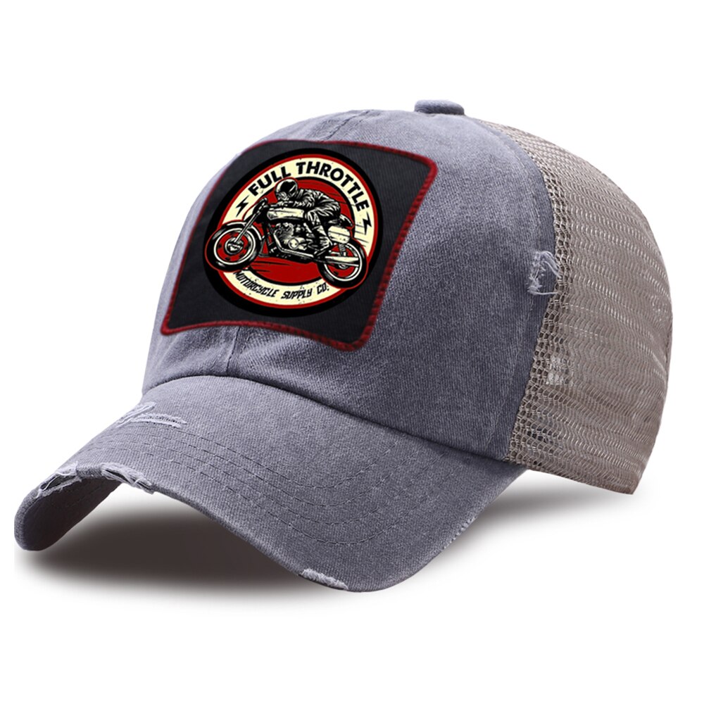 Plein gaz café Racer Rockabilly Biker casquettes de Baseball hommes maille Snapback chapeau Hip Hop coton casquette femmes en plein air papa chapeaux: gray6