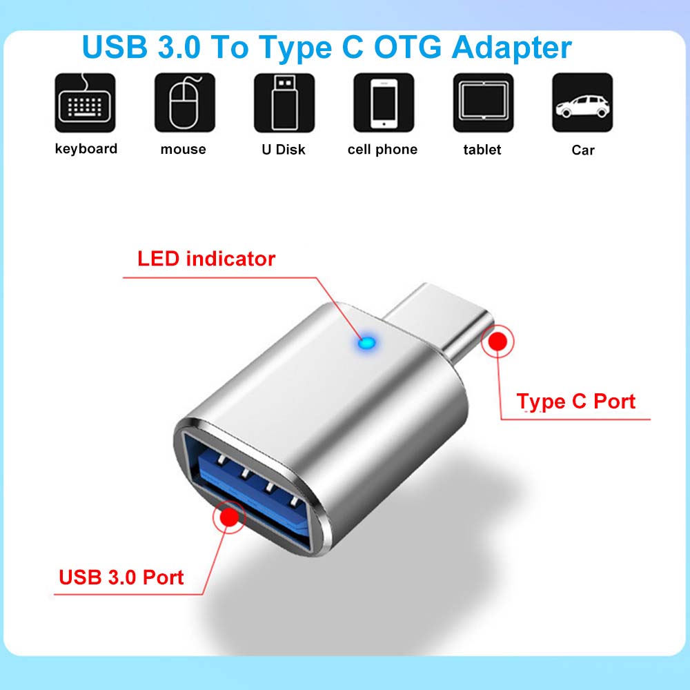 5Gbps USB 3.0 To Type C OTG Adapter With LED Light Indicator 5Gbps For U Disk 3A Fast Charging Data Transmassion Converter