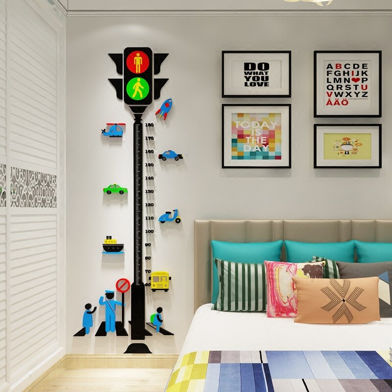 Nordic acryl 3D hoogte sticker verkeer licht muursticker kinderkamer cartoon baby meten hoogte muursticker slaapkamer