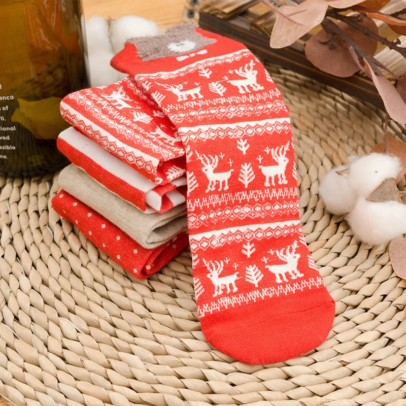 Julesokker dame tegneserie rød elg bjørn rev bomull søte sokker til høst vinter juleår størrelse 34-42