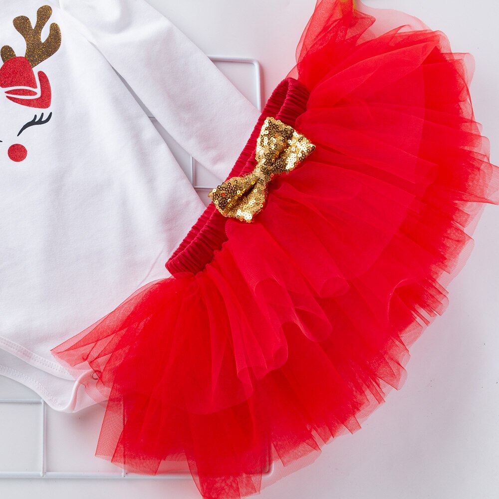 Meisje Kerst Rok Elanden Lange Mouw Meisje Rok Baby Meisje Kostuum Mooie Rode Princess Kleding Baby Tutu