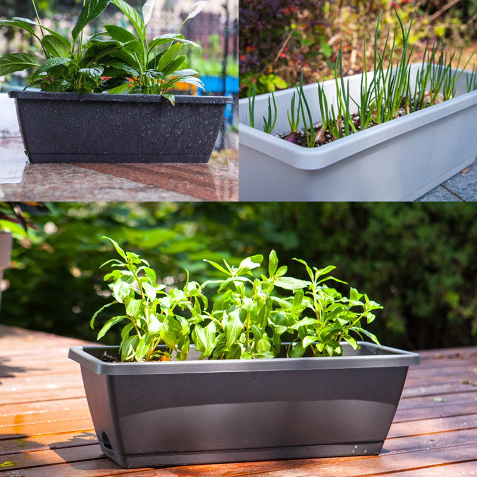 Venster Box Planter W/Lade Groente Planten Plastic Bloempot Balkon Groente Planten Trog Plant Verhoogd Bed Pot