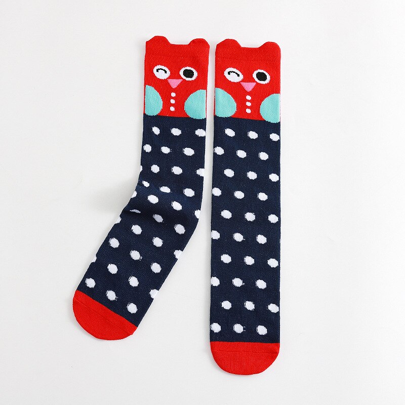 Medias de dibujos animados para niños y niñas, medias a rayas de lunares, búho, animales, hasta la rodilla, novedad de primavera y otoño: Dark Blue