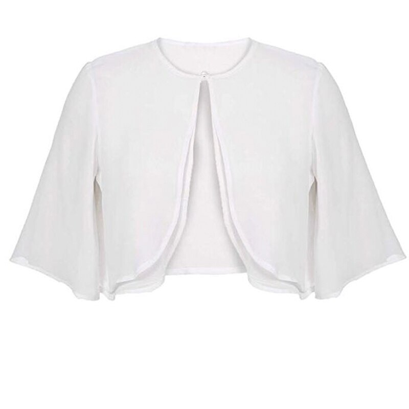 Womens Half Sleeve Layered Open Front Loose Sheer Bolero Chiffon Shrug Cardigan Top For Wedding Party Dress Capes Robe