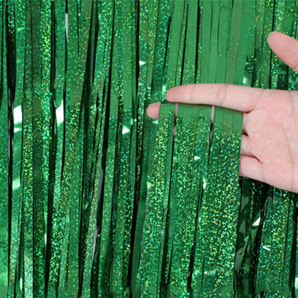 Glitter Curtain Foil Backdrop Birthday Party Wedding Decoration Background Party Wall Decoration Tassel Rain Silk Curtain: Green
