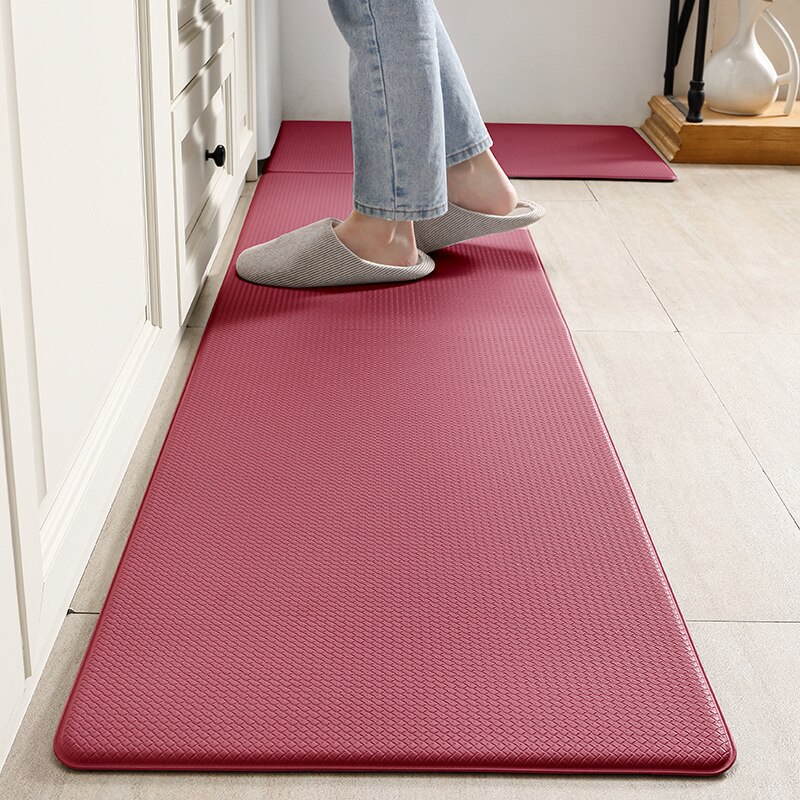 Tapis de sol Long en cuir PU, imperméable à l&#39;huile, antidérapant, en PVC, pour la maison, le balcon, le couloir, le paillasson d&#39;entrée: 45x75cm 1pc / Bourgogne
