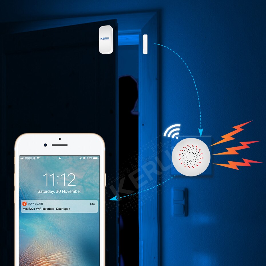 KERUI WIFI Doorbell Alarm Welcome Function Smart Wireless Doorbell 100M APP remote Control 52 chime Wireless Button Doorbell