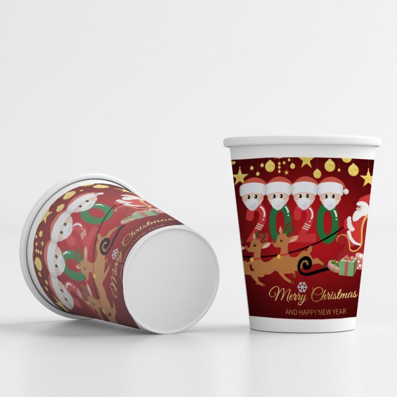 10Pcs Christmas Series Paper Cup Santa Claus Wearing A Mask Pattern Paper Cup Disposable Cup