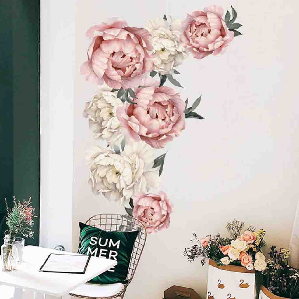 1PC Large Pink Peony Flower Wall Stickers Romantic... – Grandado
