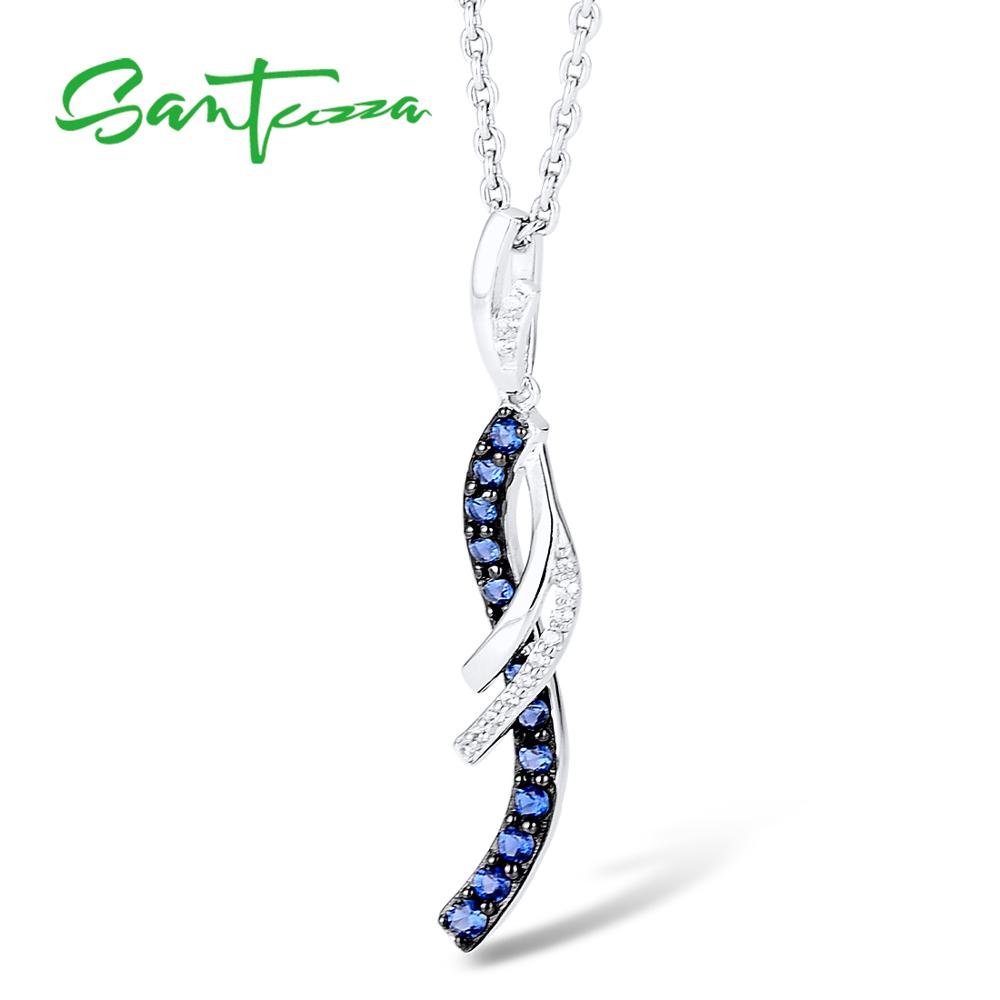 SANTUZZA – pendentifs longs en argent Sterling 100% pour femmes, bijoux élégants, à la , bleu brillant, blanc, zircone cubique, tendance, 925
