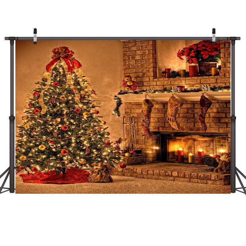 1Pc 3D árbol de Navidad y chimenea fotografía de fondo Cadena de luz de pared telones de fondo: Style7