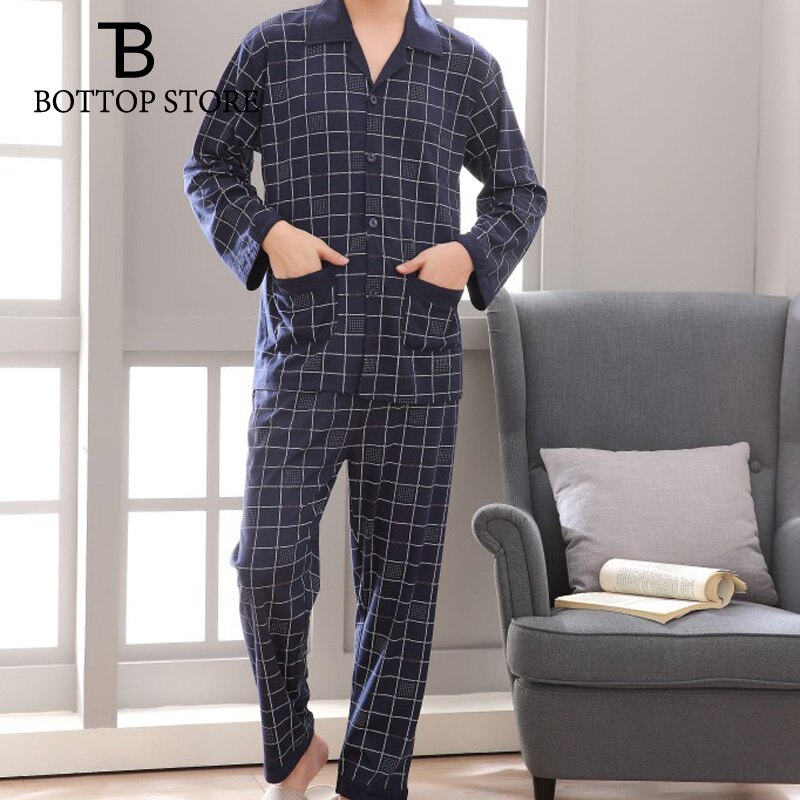 Conjuntos de pijamas juveniles de otoño e invierno, ropa de dormir informal de algodón de manga larga para hombre, ropa de salón para hombre, pijama para estar en casa a cuadros XXXL