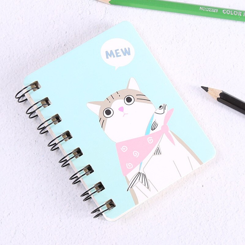 A7 Mini Spiral Notebook Cartoon Cat Notepad Kawaii Personal Diary Planner Horizontal line Notebook School Office Supply 80Sheets