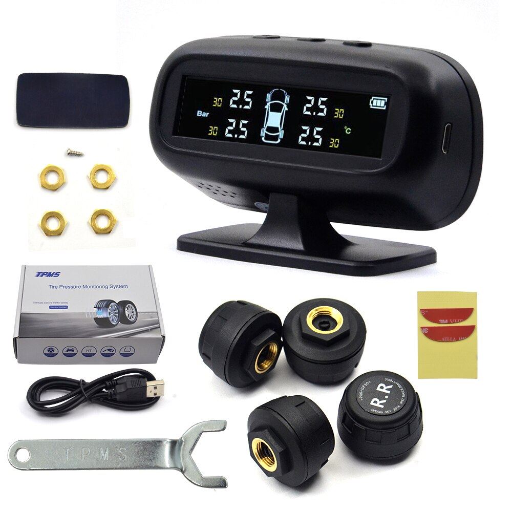 Best Solar TPMS Car Tire Pressure Alarm Monitor System 4 Wheel Internal / External Tyre Sensor Temperature